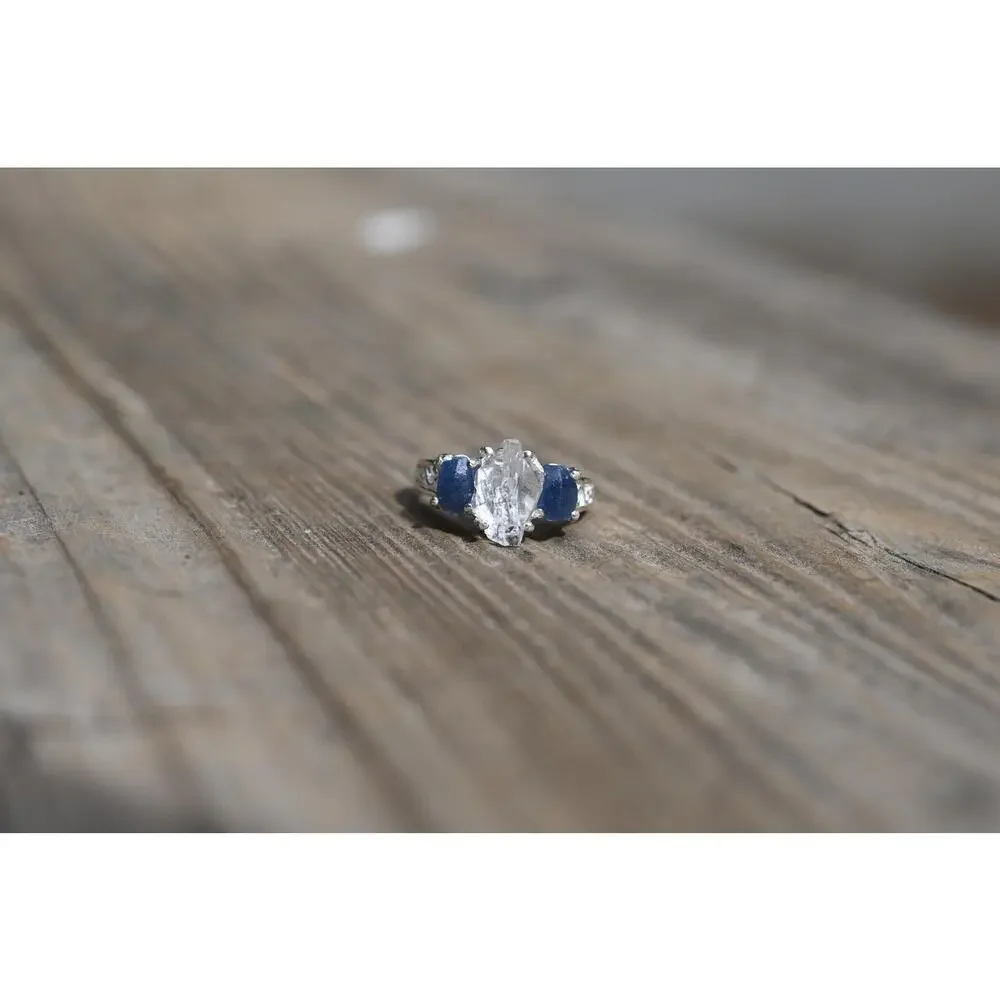 Engagement ring Burmese sapphire and Lake County diamond sterling silver